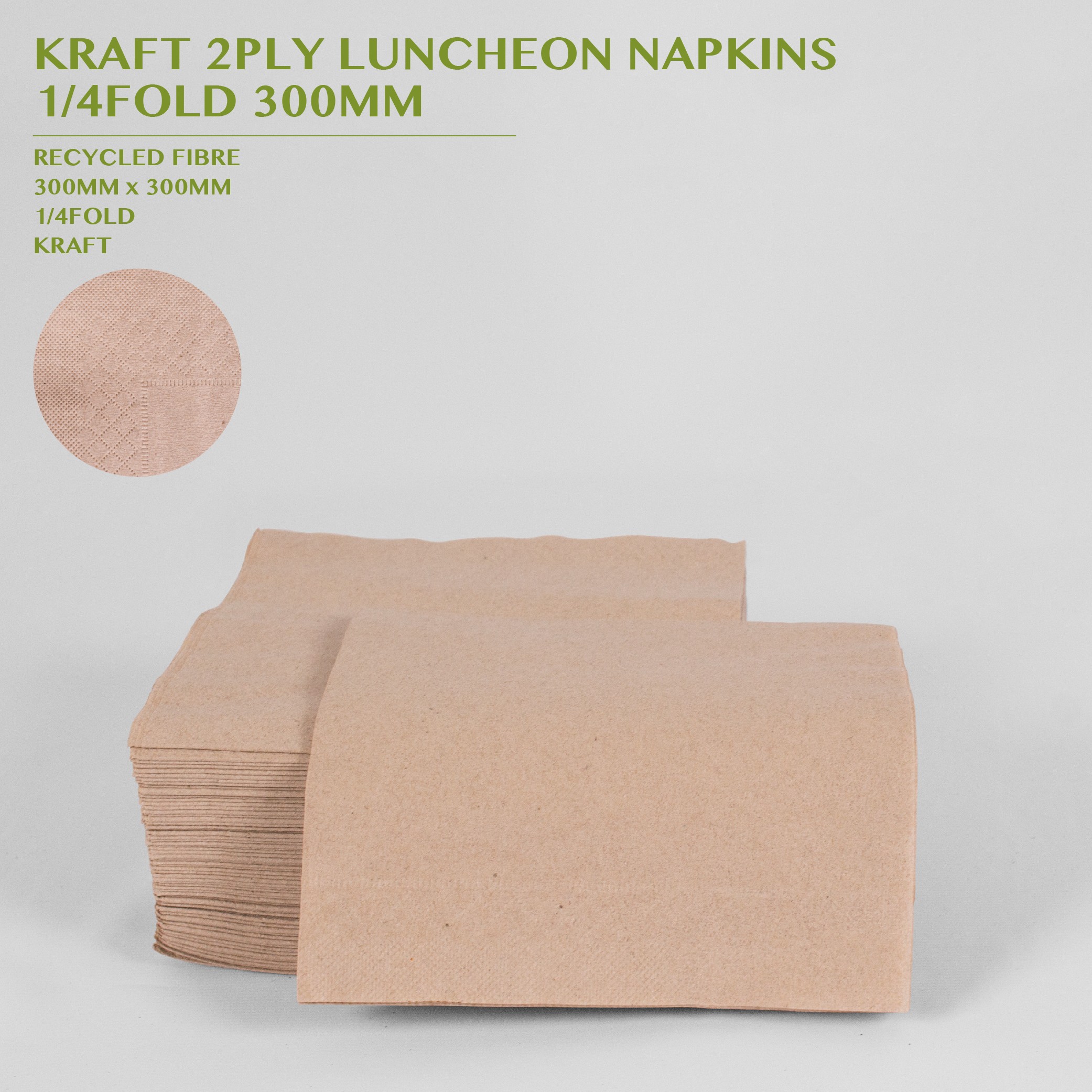 PRE-ORDER KRAFT 2PLY LUNCHEON NAPKINS  1/4FOLD 300MM 100PACK