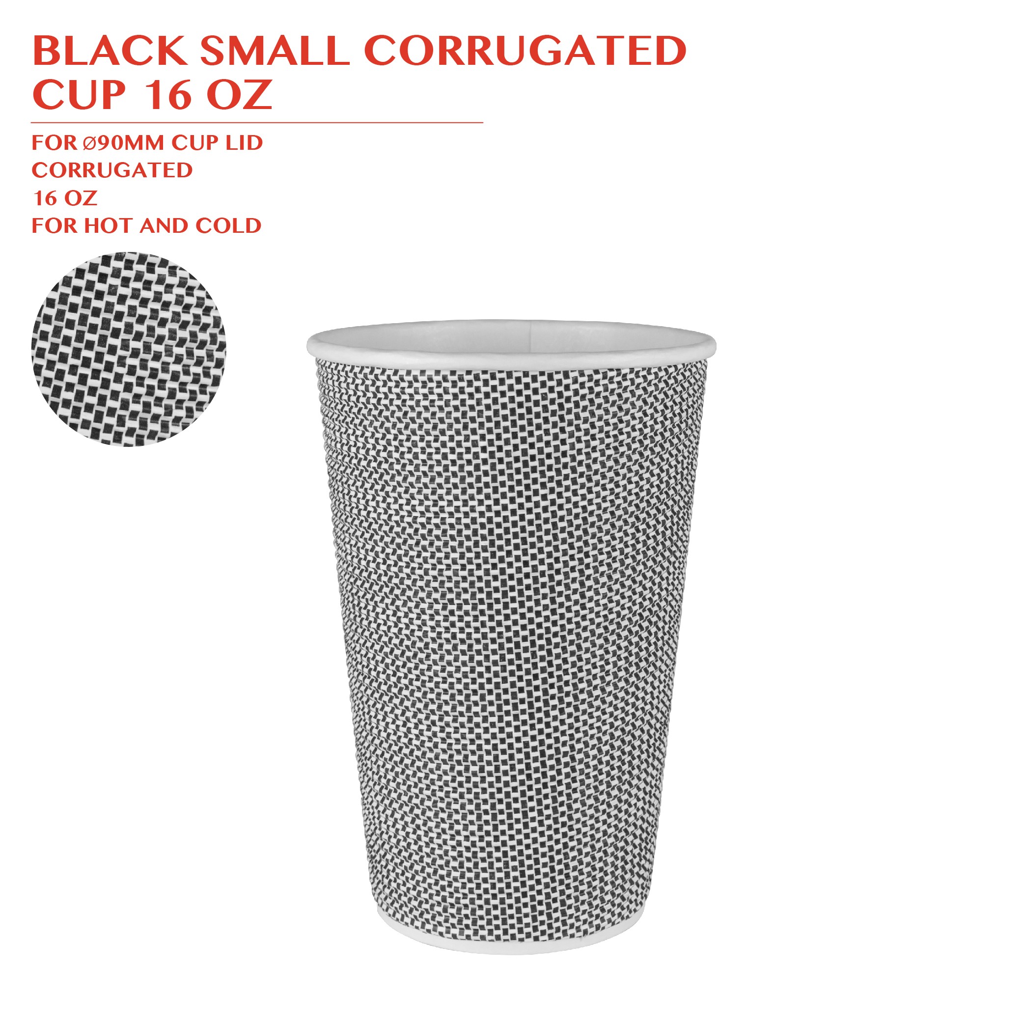 PRE-ORDER BLACK SMALL CORRUGATED  CUP 16 OZ 500PCS/CTN