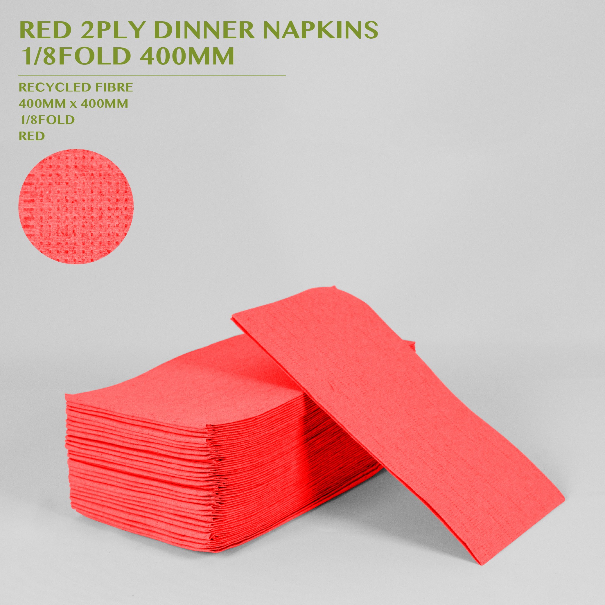 PRE-ORDER RED 2PLY DINNER NAPKINS  1/8FOLD 400MM 100PACK