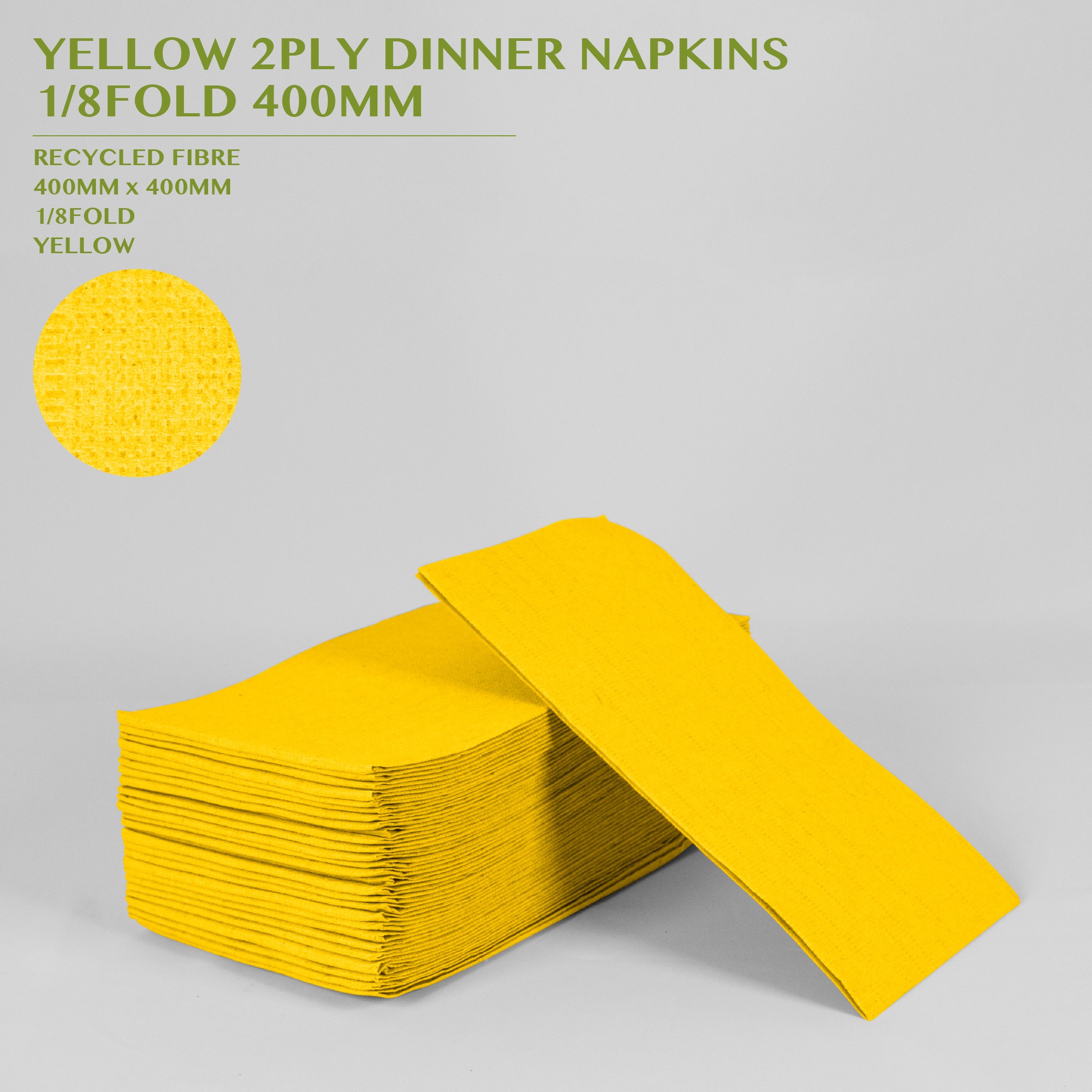 PRE-ORDER YELLOW 2PLY DINNER NAPKINS  1/8FOLD 400MM 100PACK