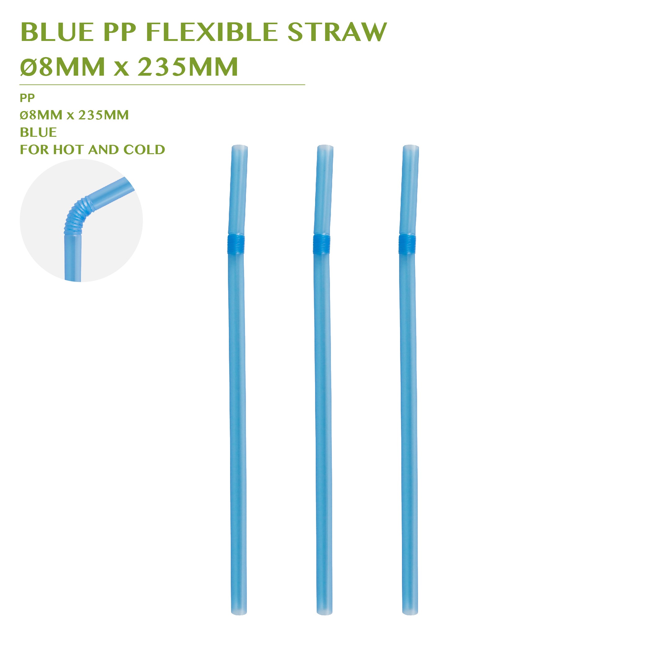 PRE-ORDER BLUE PP FLEXIBLE STRAW Ø8MM x 235MM