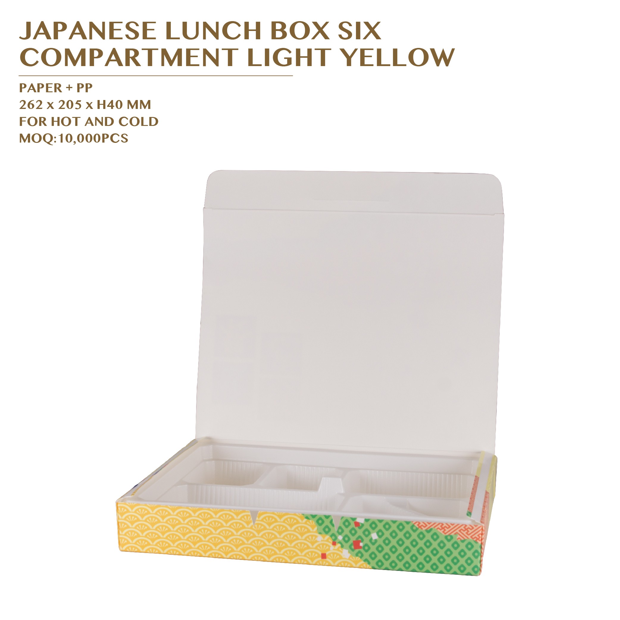 PRE-ORDER JAPANESE LUNCH BOX SIX  COMPARTMENT LIGHT YELLOW 250SET/CTN