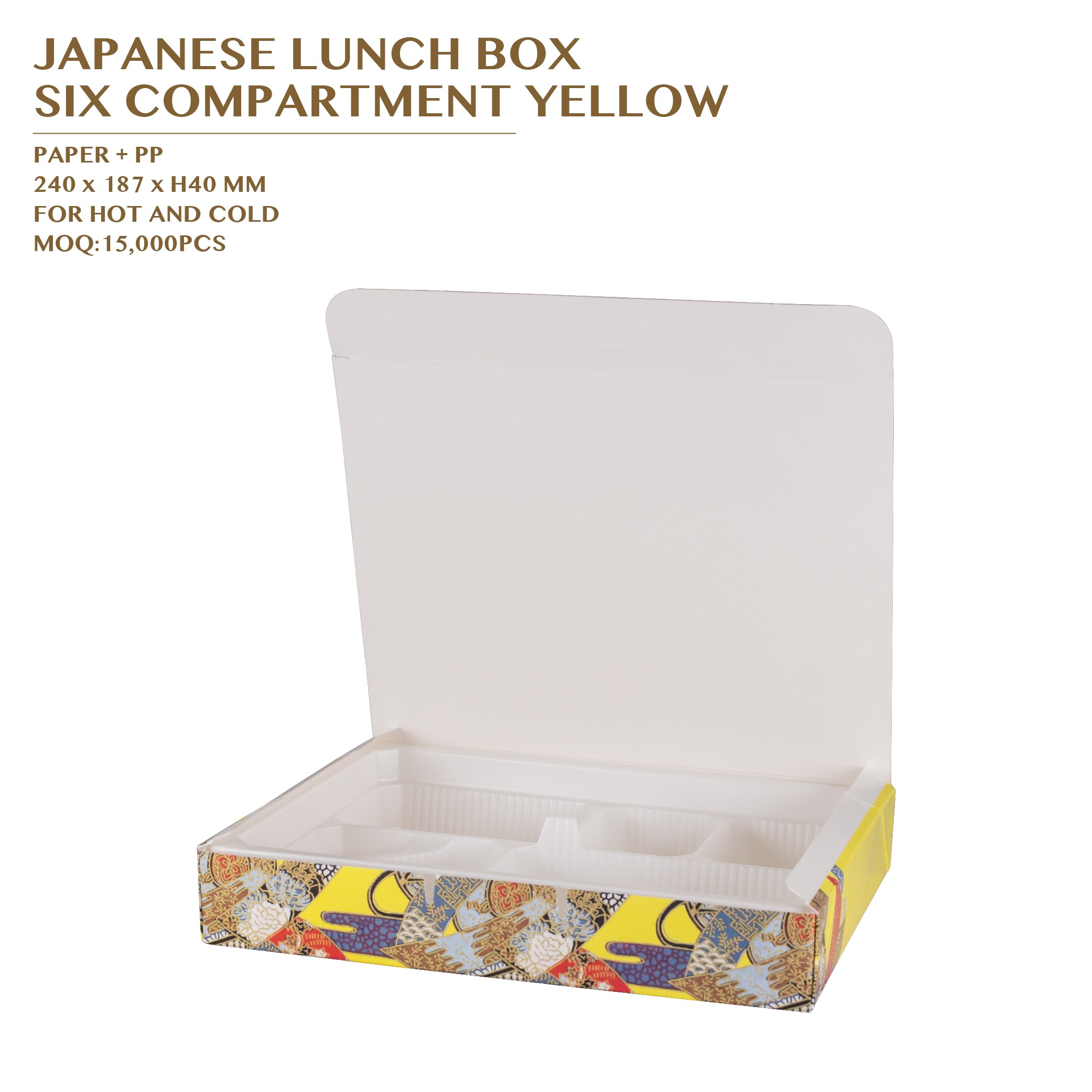 PRE-ORDER JAPANESE LUNCH BOX  SIX COMPARTMENT YELLOW 400SET/CTN