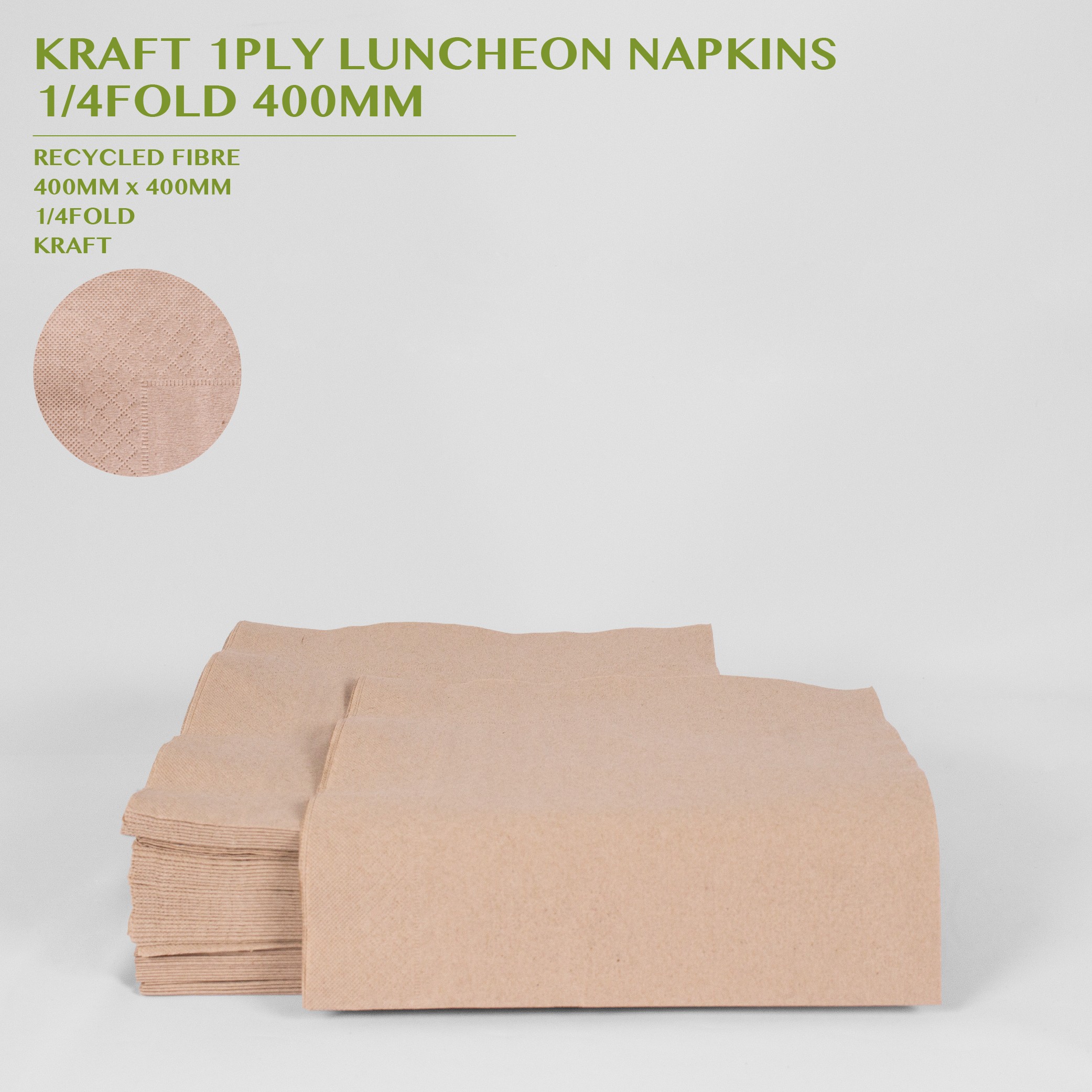 PRE-ORDER KRAFT 1PLY LUNCHEON NAPKINS  1/4FOLD 400MM 250PACK