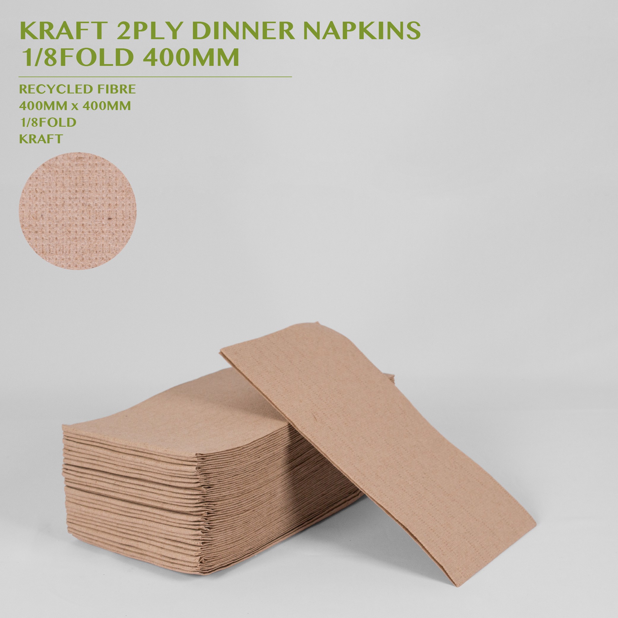 PRE-ORDER KRAFT 2PLY DINNER NAPKINS  1/8FOLD 400MM 100PACK