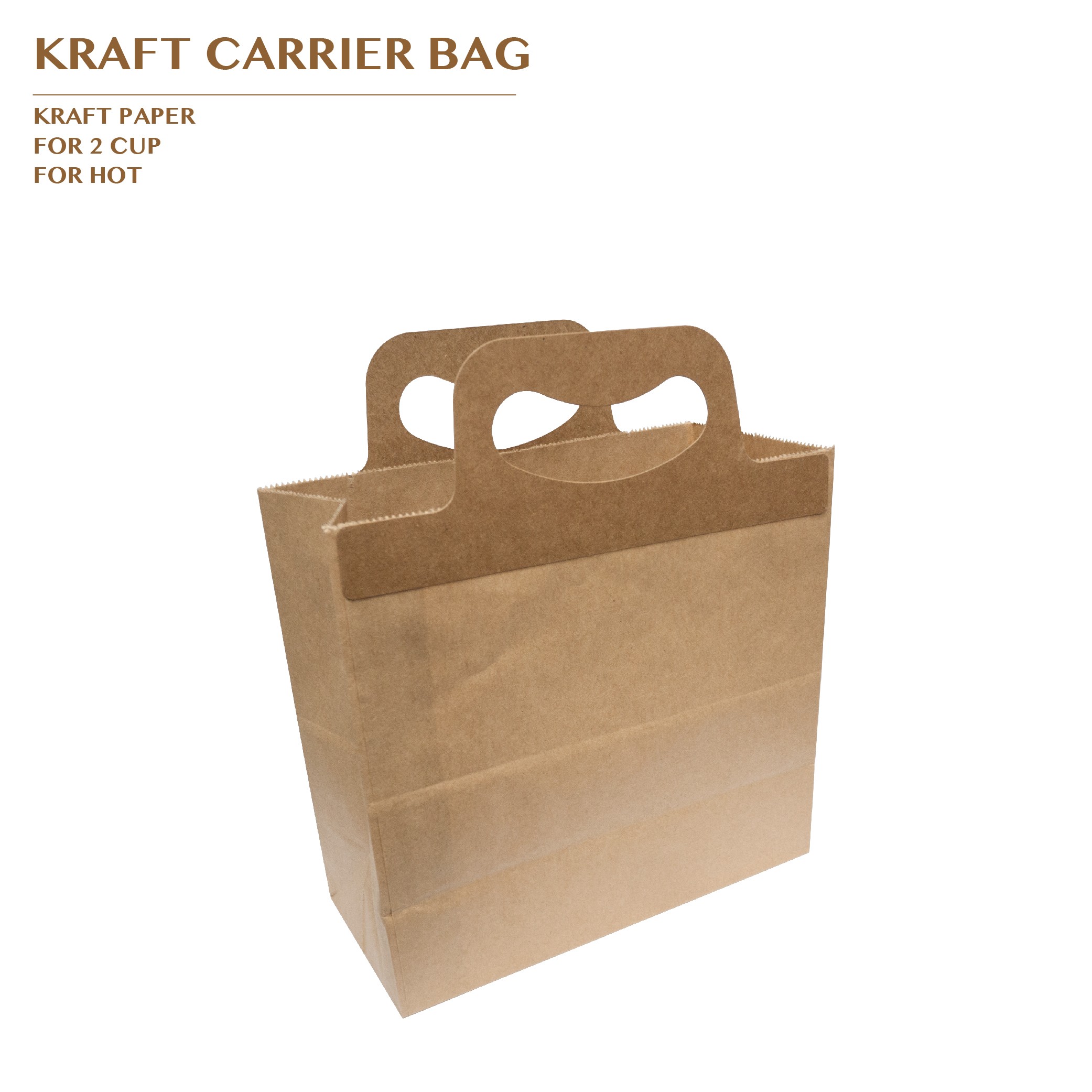 PRO-ORDER KRAFT CARRIER BAG FOR 2 CUP 500PCS/CTN
