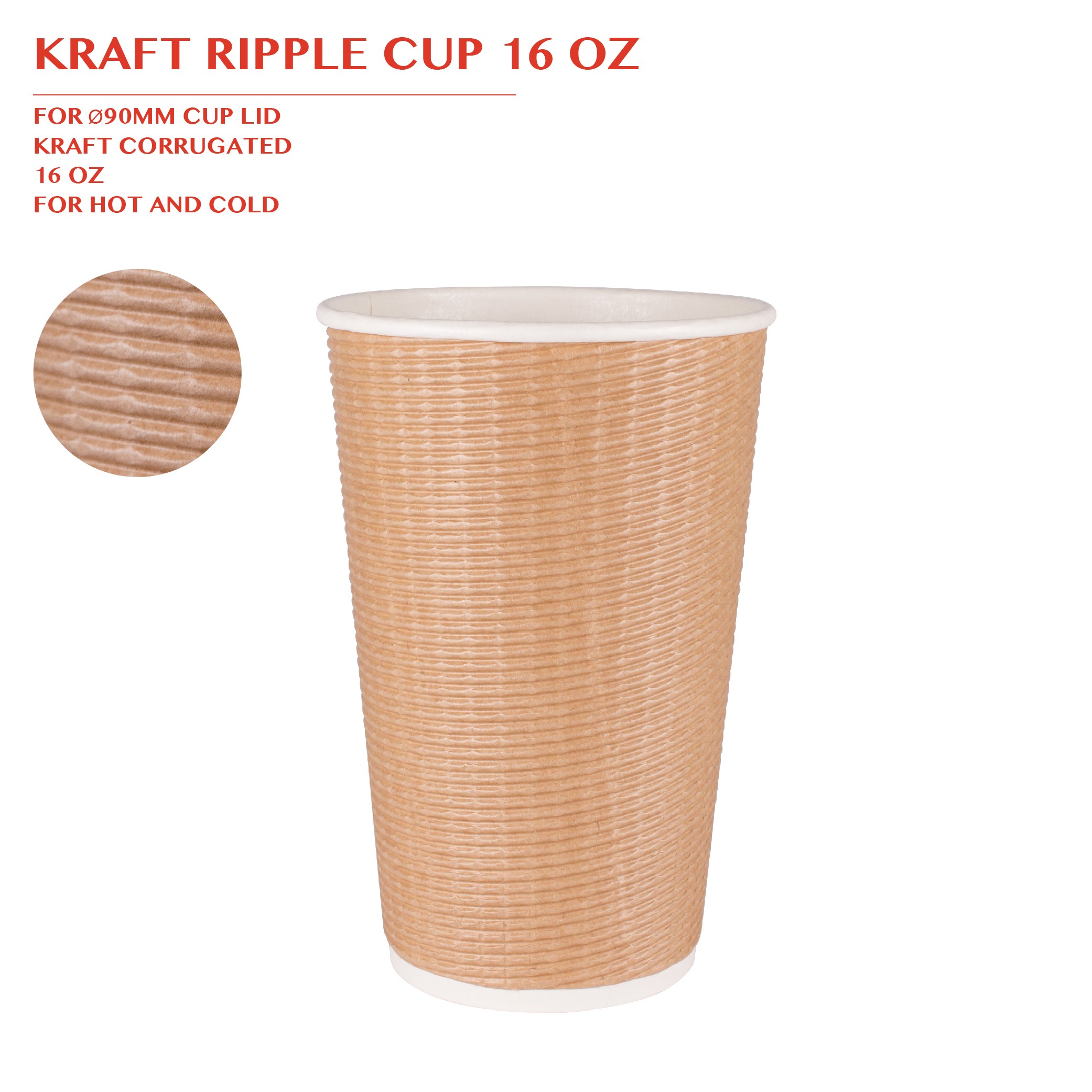 PRE-ORDER KRAFT RIPPLE CUP 16 OZ 500PCS/CTN