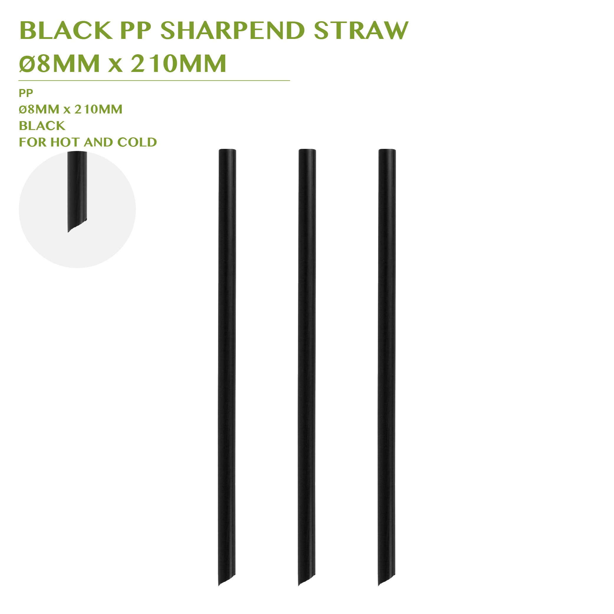 PRE-ORDER BLACK PP SHARPEND STRAW  Ø8MM x 210MM