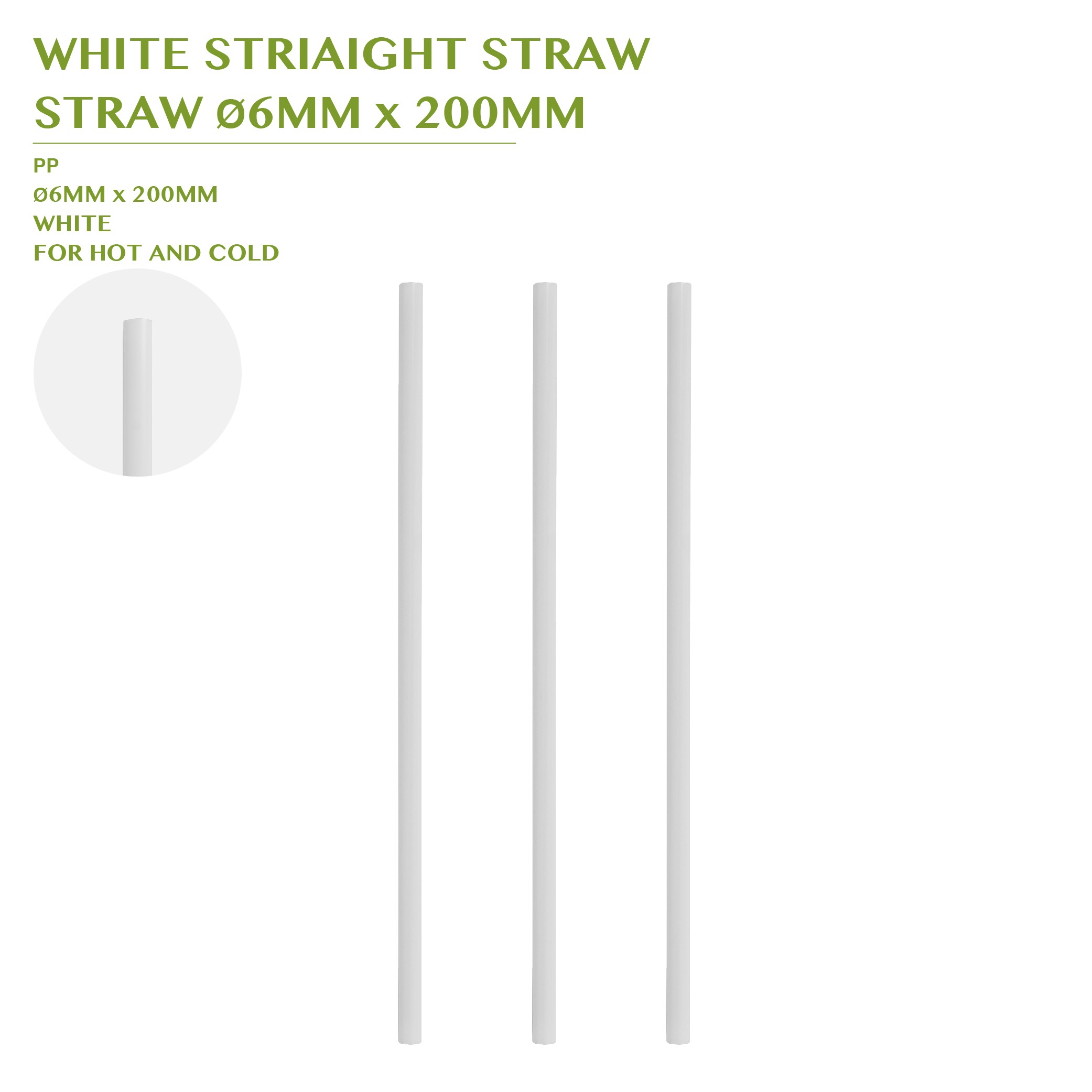PRE-ORDER WHITE STRIAIGHT STRAW  STRAW Ø6MM x 200MM