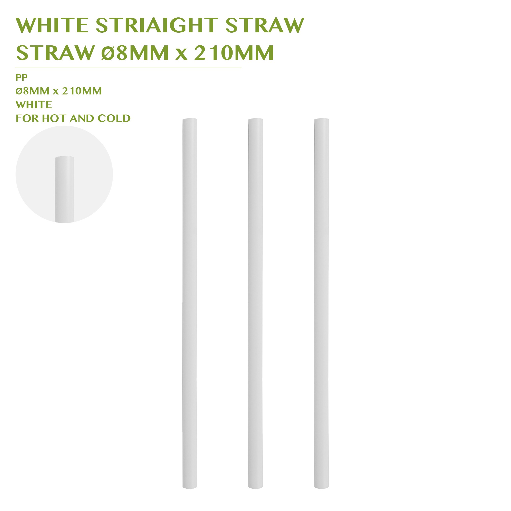 PRE-ORDER WHITE STRIAIGHT STRAW Ø8MM x 210MM