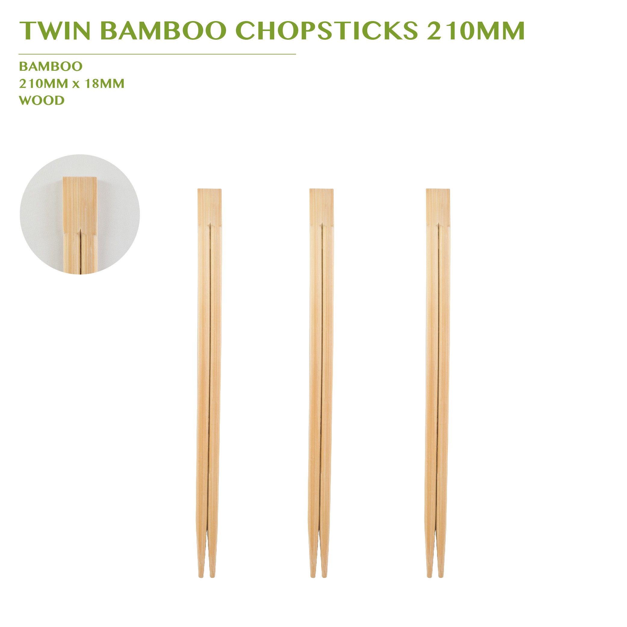 TWIN BAMBOO  CHOPSTICK 210MM 3000PCS/BOX