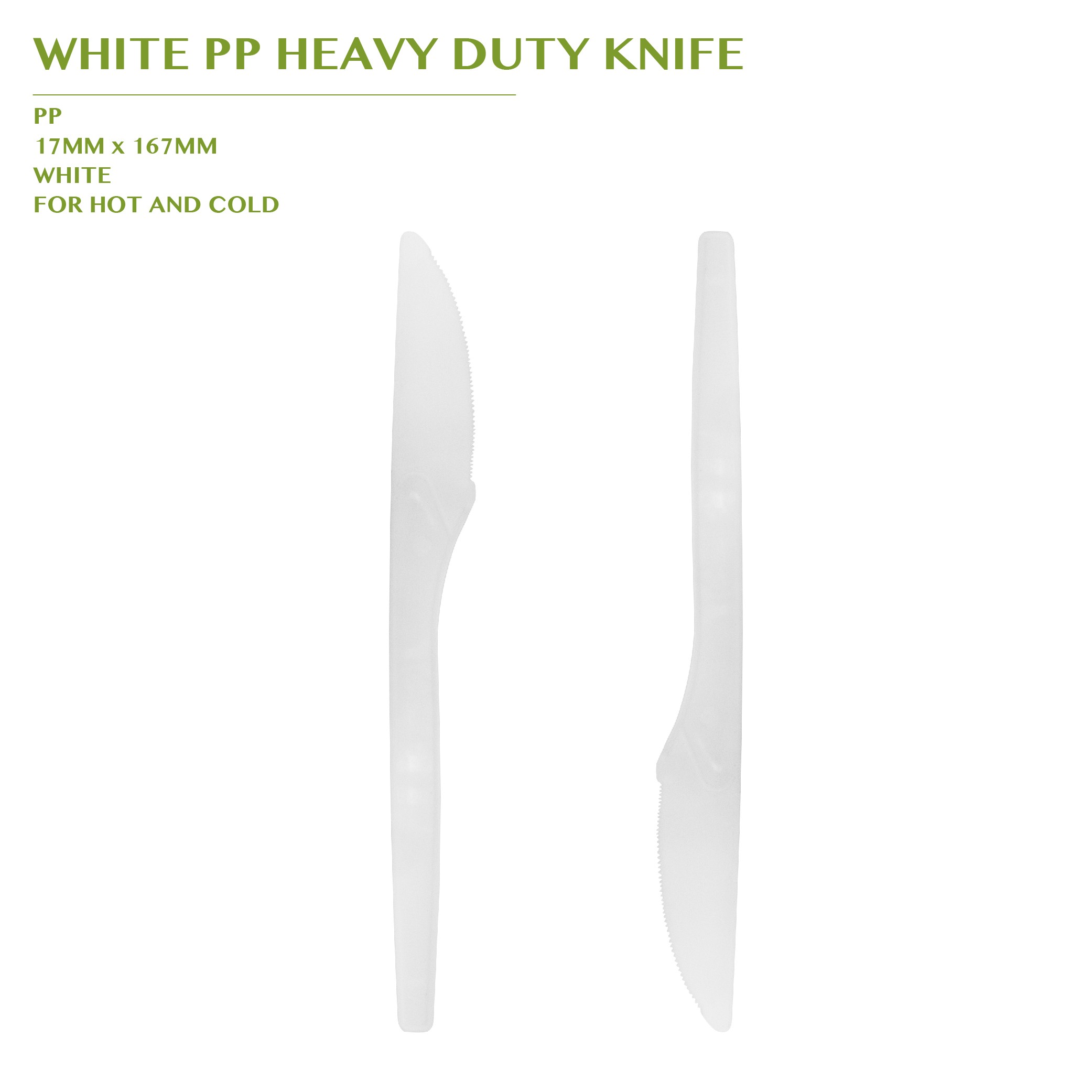 PRE-ORDER WHITE PP HEAVY DUTY KNIFE 1000 PCS/CTN(167MM)