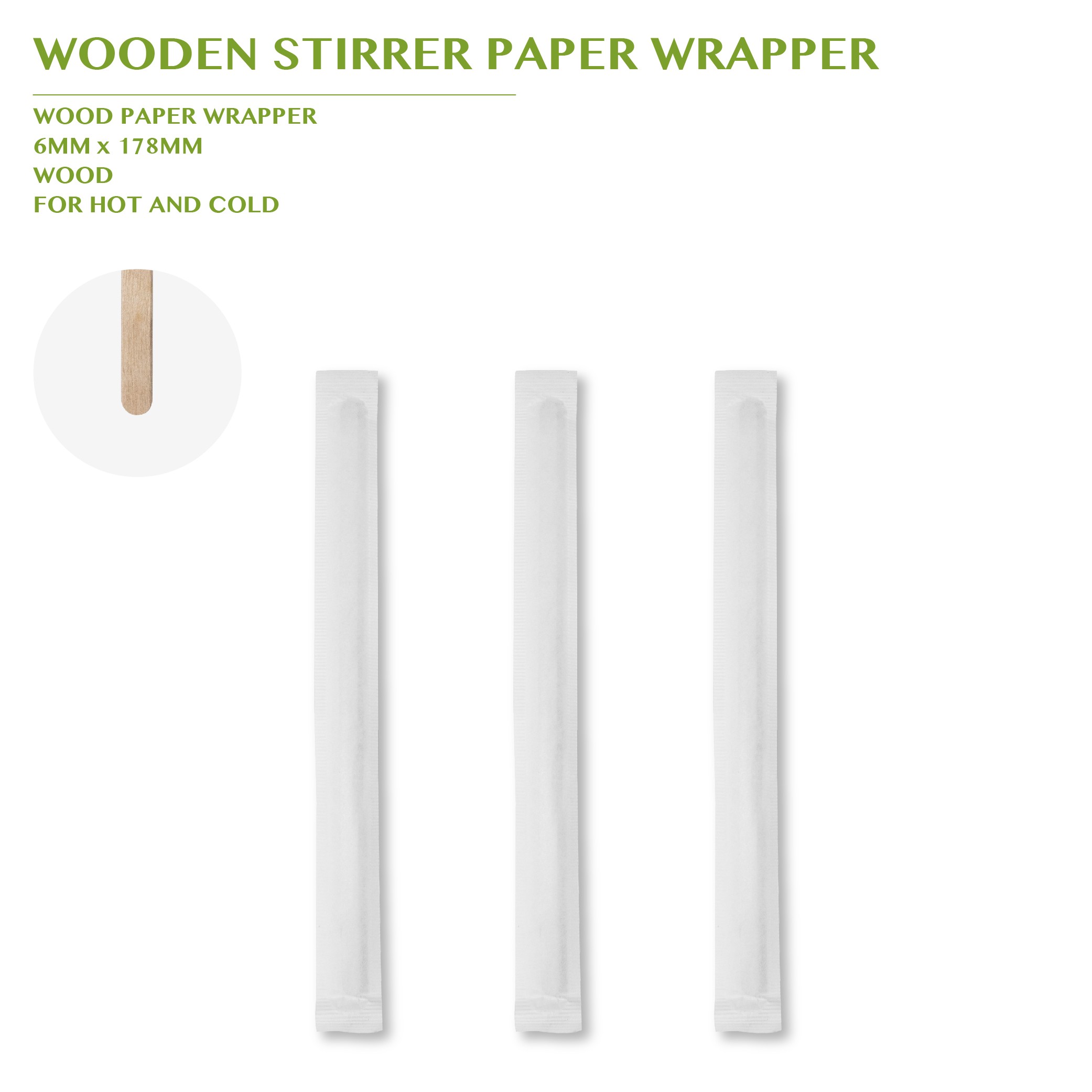 WOODEN STIRRER PAPER WRAPPER 178MM 10000PCS/CTN