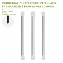 PRE-ORDER INDIBIDUALLY PAPER WRAPPED BLACK  PP SHARPEND STRAW Ø8MM x 210MM