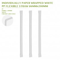 PRE-ORDER INDIVIDUALLY PAPER WRAPPED WHITE PP FLEXIBLE STRAW Ø6MMx200MM